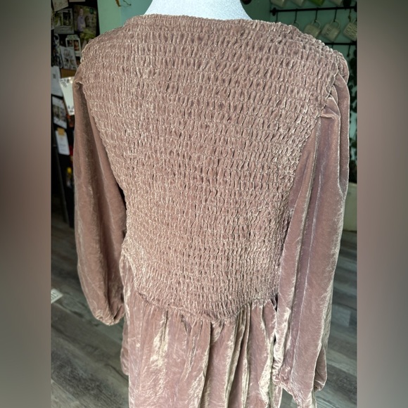 Free People Farrier A-Line Smocked Velvet Mini Dress Blush Pink Size Large - Picture 11 of 13